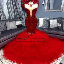 Vestido sereia longo de baile com babados, vestido sexy vermelho de baile com babados, tule africano, feito sob medida, 2021 2024 - compre barato