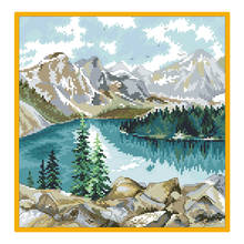 Lake sob a neve montanha ponto cruz kits de padrões tecido impresso bordado conjuntos 11ct 14ct faça você mesmo bordado quadros em tela 2024 - compre barato