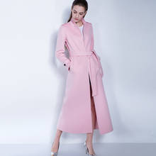 Abrigo de lana rosa clásico para mujer, abrigo de Cachemira largo ajustado con cinturón, básico y elegante, para otoño e invierno, Y779 2024 - compra barato