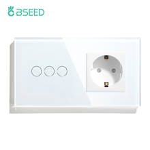 BSEED-interruptor de luz táctil de 3 entradas y 1 vía con enchufe de pared europeo, Sensor de pared, Panel de cristal, 3 colores, blanco, negro y dorado 2024 - compra barato