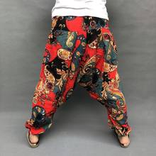 100% Cotton Linen Women Print Hippy Baggy Boho Elastic Cross-Pants Loose Trousers Aladdin Lantern Wide Leg Lovers Harem Pants 2024 - buy cheap