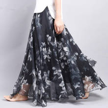 Юбка женская шифоновая с принтом, Модная элегантная длинная юбка с эластичным завышенным поясом, большие размеры, S622, весна-лето 2024 - купить недорого