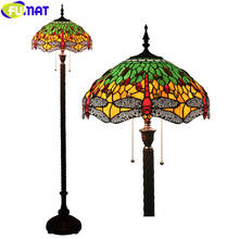 FUMAT Tiffany Red Dragonfly Green Leaf Drawing Stained Glass Floor Lamp Handcraft Arts Home Decor Light 16 Inch Lampshde Light 2024 - buy cheap