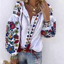 2019 женские длинные блузки в цветочек рубашки с v-образным вырезом свободные рукава пуловер Топы Осень Весна Повседневные женские рубашки Блузка 2024 - купить недорого