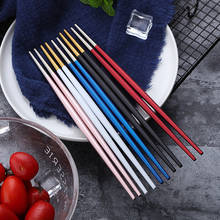 Pauzinhos de aço inoxidável conjunto 5 par japonês chop sticks multi cor metal pauzinhos reutilizáveis comida varas sushi hashi baguette 2024 - compre barato