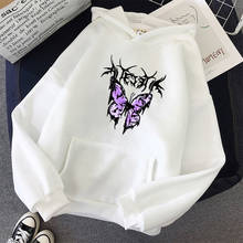 Hoodies das mulheres oversized camisola borboleta impressão kawaii hoodie para as mulheres topos feminino manga cheia topo casual com capuz pullovers 2024 - compre barato