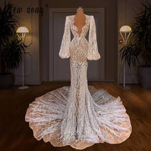 Illusion V Neck Wedding Dresses Mermaid Lantern Sleeve Bridal Gowns Wedding Gowns белое платье Vestidos De Novia Longue Robes 2024 - купить недорого