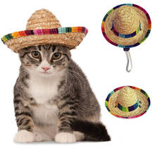 Chapéu para gato de estimação, chapéu de palha para cachorro, tampa ao ar livre, palha mexicana, sombrero, gatinho, cachorro, praia do havaí, acessórios para animais de estimação, cães pequenos 2024 - compre barato