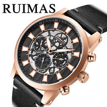 RUIMAS-reloj mecánico de acero negro para hombre, cronógrafo de pulsera Masculino, con esfera de esqueleto hueco, 6768 2024 - compra barato