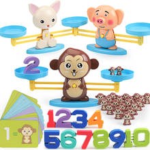 Montessori match jogo de tabuleiro brinquedos macaco filhote de cachorro balanceamento escala número equilíbrio jogos de aprendizagem do bebê brinquedo animal figuras de ação 2024 - compre barato