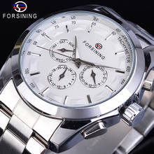 Forsining-reloj mecánico automático para hombre, pulsera de vestir de acero inoxidable, con 6 manos y fecha, para negocios, color blanco 2024 - compra barato