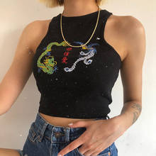 Artsu Embroidery Dragon Sleeveless Crop Tank Top Black White Casual Tops Women Summer Chinese Style Vest Streetwear New AS41109 2024 - buy cheap