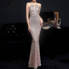 Halter Neck Gold Evening Dresses Sequin Mermaid Long Prom Gown Keyhole Party Formal Dress Zipper up Woman Celebrity Gown New 2024 - buy cheap