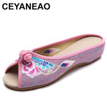 Ceyaneaovintage bordados sandálias femininas verão novo linho lona chinesa antigo pequim flores sandalssoft sapatos tamanho 35-41e1429 2024 - compre barato
