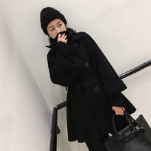 Зимнее элегантное шерстяное пальто, модное женское черное пальто, корейское шерстяное пальто, теплая верхняя одежда, свободное Женское шерстяное пальто с длинным рукавом 2024 - купить недорого