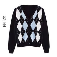 Vintage Cardigan sweater women crop Sweater Fashion Long Sleeve knitted sweater casual plus size plaid sweater  2020 2024 - buy cheap