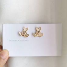 Brincos borboleta dançante pequena presilha de orelhas, estilo coreano feminino simples conjunto de micro brincos com strass borboleta brincos de orelhas 2024 - compre barato