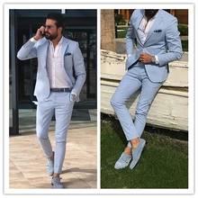 Light Blue Slim Fit Mens Prom Suit Notched Lapel Groomsmen Beach Wedding suits Tuxedos For Men Blazers Two Pieces (acket+Pants 2024 - buy cheap