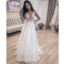 Charming A-Line Beach Wedding Dresses V-Neck Backless Lace Appliques Boho Bridal Gowns Sleeveless Wedding Bridal Dress 2024 - buy cheap