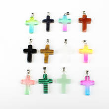 5pcs / bag natural stone pendant 18x30x5mm color cross shaped alloy suspender jewelry making DIY necklace jewelry accessories 2024 - buy cheap