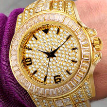 Baguette Diamonds 18K Gold Watch Men Luxury Brand Diamond Mens Watches Top Brand Luxury Analog Male Arabic Numbers Quartz Watch 2024 - buy cheap