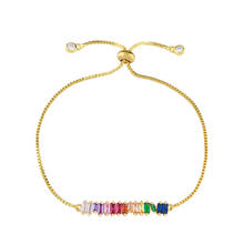 Pulseira de barra dourada de arco-íris, pulseira para meninas, bracelete de tênis ajustável, joias de arco-íris, pulseira com pingente de zircão 2024 - compre barato