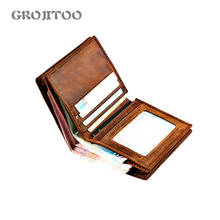 GROJITOO Vertical Men wallet Crazy Horse Leather Men Short Wallet Multi-functional Card Bag Men Purse With More Card 2024 - buy cheap