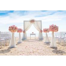 7x5FT открытая воздушная Свадебная церемония морской пляж цветок белая марля драпировка на заказ фото студия фон винил 220 см x 150 см 2024 - купить недорого