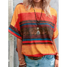 Camiseta feminina casual plus size, arco-íris, manga curta, casual, verão 2024 - compre barato