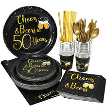 Black Gold  Happy Birthday Party Supplies Cheers Beers 30 40 50 60 70 80 90 Years Paper Plates Cups Tableware napkin BannerDGU14 2024 - buy cheap