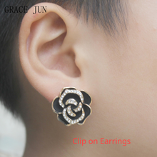 GRACE JUN Clip on Earrings Fashion Rhinestone Flower Shape No Pierced Earrings High Quality Ear Cuffs for Women Charm Jewelry 2024 - buy cheap