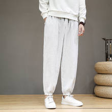 Baggy Cotton Linen Harem Pants Men 2022 Korean Style Vintage Striped Men Women Hip Hop Plus Size Wide Leg Pant Pantalone 2024 - buy cheap