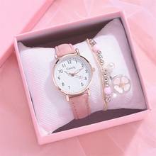 Relojes de pulsera de lujo para mujer, pulsera femenina de cuero con gesto rosa, a la moda, con escala de números Simple, envío directo 2024 - compra barato