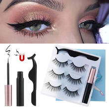 Hot Sale 3 Pairs Magnetic False Eyelashes & Magnetic Liquid Eyeliner Kit With Tweezer Natural Long 3D Mink Lash Eye Makeup Tools 2024 - buy cheap