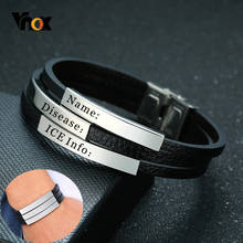 Vnox Men's Multi-Layer Black Leather Wrap Bracelets Personalize Engrave Name Love Friendship ICE Info Custom Gifts for Him 2024 - buy cheap