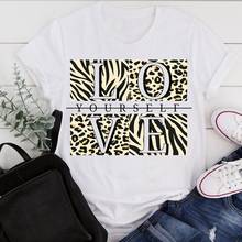 Camisa de manga curta feminina camiseta de impressão de letras de desenho animado amor coração leopardo verão 2024 - compre barato