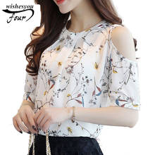 Spring Summer New Print Chiffon Blusas Floral Shirt for Women Elegant Off Shoulder Blouse Plus Size Female Tops Women Shirt 825C 2024 - buy cheap