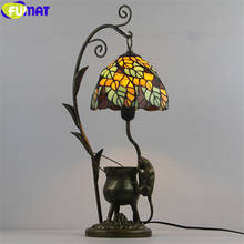 FUMAT Tiffany Style Dragonfly Baroque Rose Leaves Stained Glass Shade Table Lamp Resin Cast Mouse Iron Tank Frame Art Desk Light 2024 - buy cheap