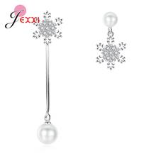 Pendientes de plata de ley 925 con forma de copo de nieve para mujer, aretes colgantes, plata esterlina 925, Circonia cúbica, Zirconia, circonita, zirconita, diseño asimétrico, creativo, fiesta de invierno 2024 - compra barato