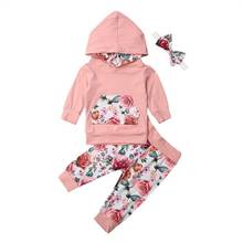 Focusnorm-Conjunto de ropa con capucha para niña recién nacida, Tops, camisa, pantalones florales, diadema, conjunto de ropa de otoño, chándal, 3 uds. 2024 - compra barato