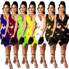 Sexy Strap Cut Out Short Dress Club Party Night Wear Women See Through Hollow Out Party Dresses 2021 Summer Fashion Clothings 2024 - buy cheap