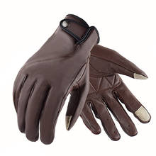 Guantes de cuero para motocicleta para hombre y mujer, manoplas para pantalla táctil, para bicicleta eléctrica, Motocross, color marrón 2024 - compra barato