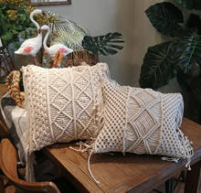 Fronha de travesseiro em tecido manual, capa de almofada em algodão para macrame, de linho e geométrica, 42cm x 42cm, frete grátis 2024 - compre barato