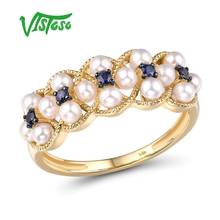 VISTOSO Gold Rings For Women Genuine 14K 585 Yellow Gold Ring Natural Blue Sapphire Fresh Water Pearl Luxury Trendy Fine Jewelry 2024 - buy cheap