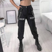 2019 Streetwear Chain Patchwork Pants Women Autumn High Waist Cargo Pants Fashion Letter Printed Pockets Hip Hop Trousers Femme 2024 - buy cheap