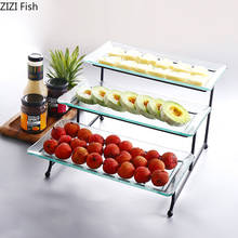 European Style 2/3 Layer Glass Tray Metal Support Fruit Plate Cake Pan Dessert Tray Home Decoration Tableware 2024 - buy cheap