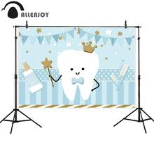 Allenjoy Tooth Party Backdrop photography baby Boy Blue Banner Decoration Stars Flag Toothpaste Toothbrush Background photocall 2024 - buy cheap
