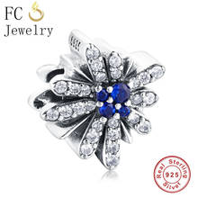 Fc jóias caber marca original charme pulseira 925 prata esterlina estrela floco de neve zircão azul pedra grânulo feito reflexion berloque 2024 - compre barato