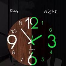 Wooden Wall Clock Luminous Number Hanging Clocks Quiet Dark Glowing WallClocks Modern Watches Decoration For Living Room 2024 - buy cheap