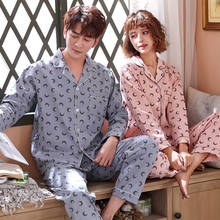 Couple pajamas home service cotton пижама long-sleeved spring and autumn female summer suit lapel gray yellow Sleepwear 2020 2024 - buy cheap